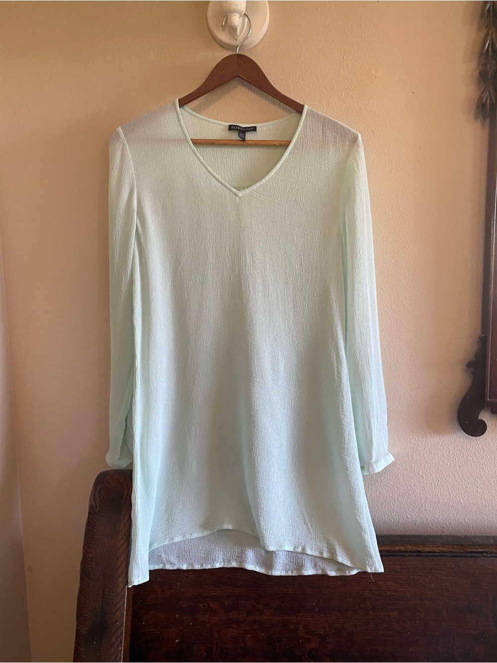 Eileen Fisher Crepe Silk Sea foam Green LS Tunic Top